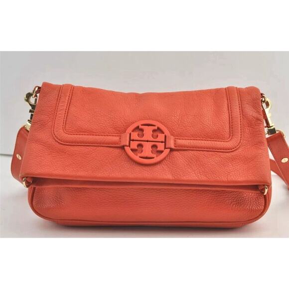 Authentic TORY BURCH Vintage Amanda Leather Shoulder Crossbody Bag Orange 9019J - Picture 2 of 16